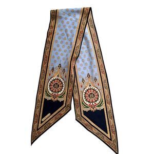 Cacharel Long Twilly Scarf Navy Medallion Print Vintage Style
